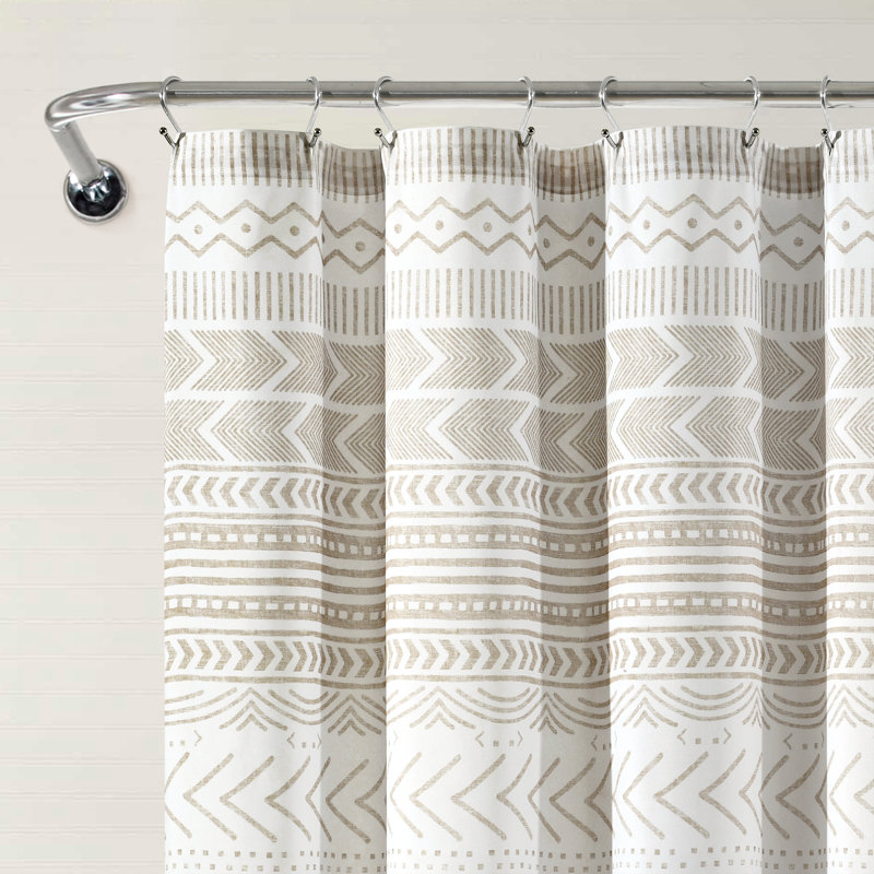 Rideau de douche simple 100% coton Hygge Geo, Taupe / blanc