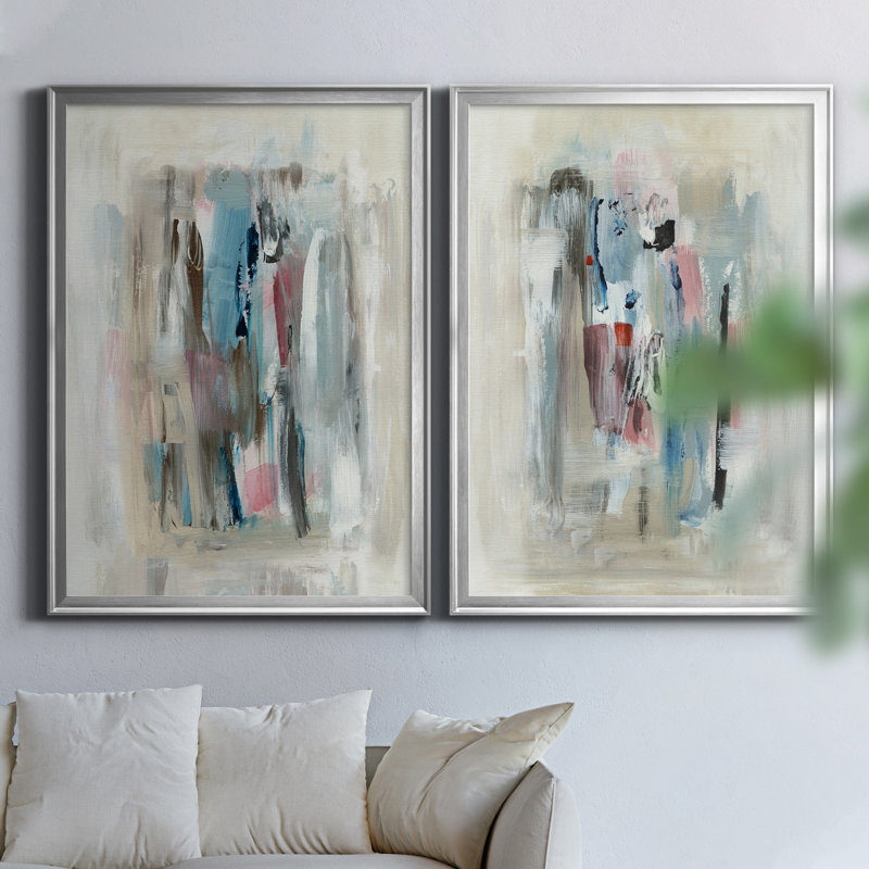 «Rain Shadow I», ensemble de 2 reproductions d'art, Pas de tapis, Toile encadrée argentée, H 22,5 po x l 61 po x P 1,5 po