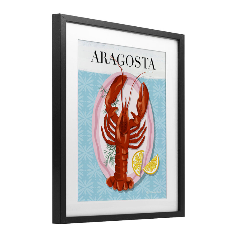 Reproduction sous-verre Aragosta, H 21 po x l 17 po, Cadre noir minuit sous verre