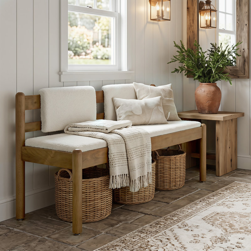 Modern Upholstered Entryway Bench With Solid Wood Frame