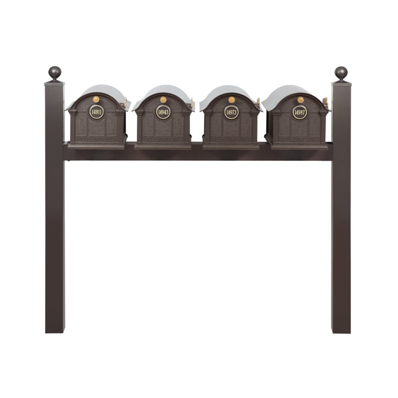 Balmoral Quad Mount Mailbox /w/ Ball Finials & Personalized Door Medallion (4 Mailboxes, Quad Mount Rack, 4 Medallions), Yes