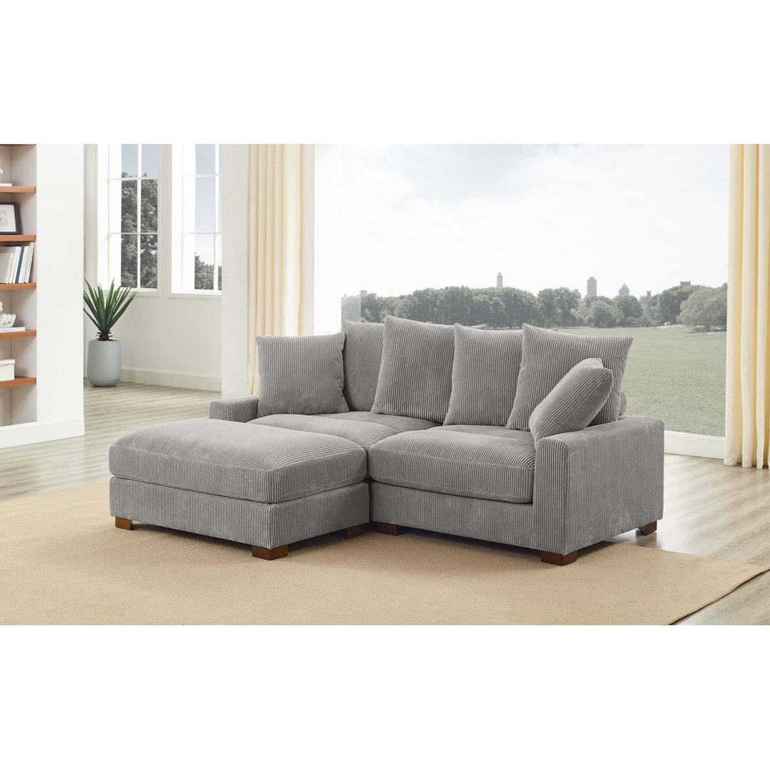 Arzelia 3 - Piece Corduroy Sectional Wade Logan® Fabric: Light Gray Corduroy