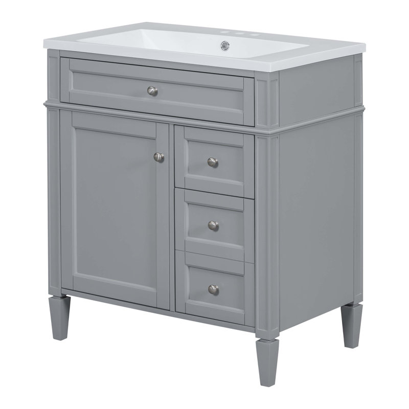 Gray 30" Modern Freestanding Bathroom Vanity with Sink and Storage