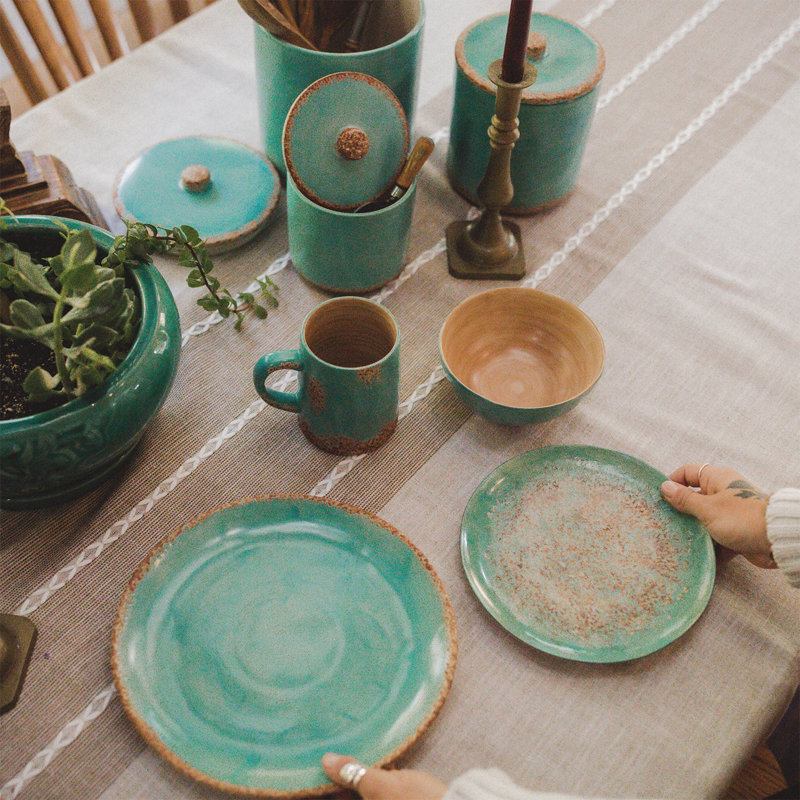 Turquoise Ceramic Canister Set with Lids, 3-Piece