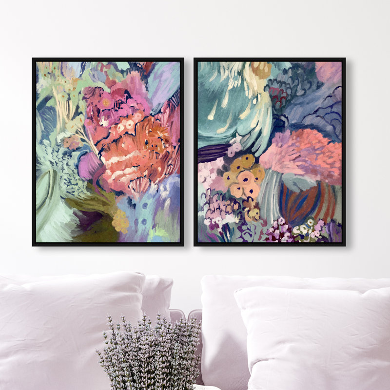 Abstract Botanicals Set Set by Oliver Gal, 62"H x 50"W, Black Floater Frame