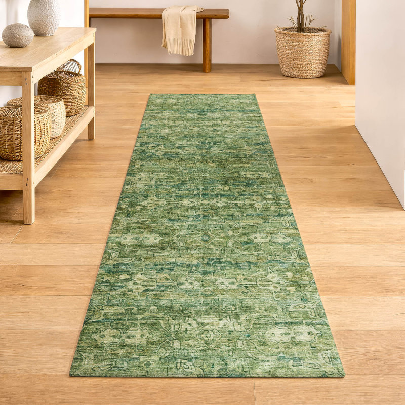 Premium Machine Washable Mayfield AMF2324 Ikat Rug, 2'3" x 7'6" Runner, Olive