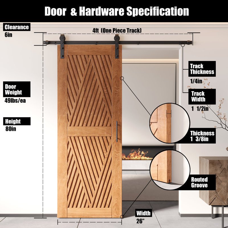 Porte de grange en forme de diamant non assemblée et finie de 26 po x 80 po Homacer Early American, 26" x 80"