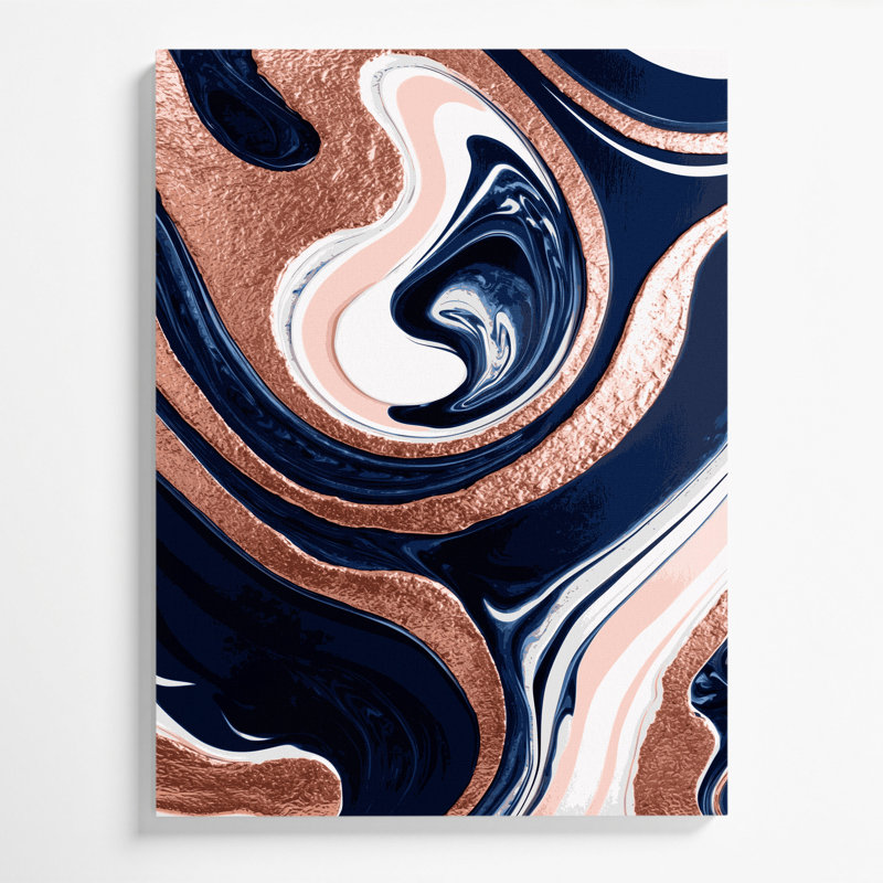 Abstrait art fluide sur toile bleue 77, H 14 po x l 11 po