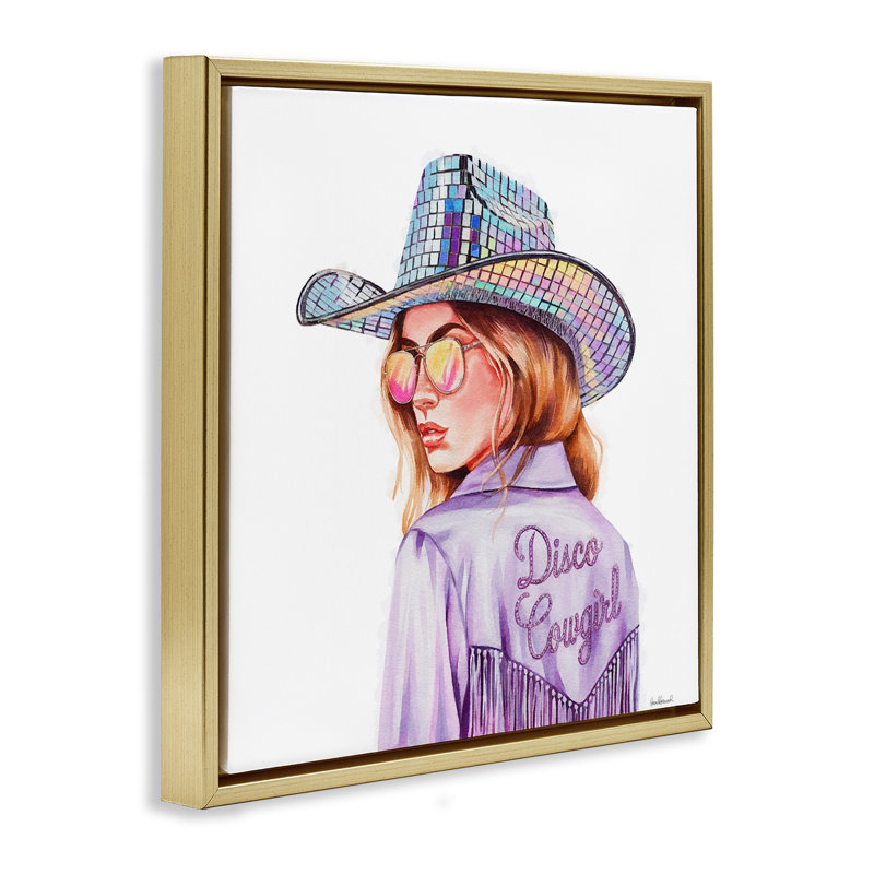 Cadre flottant mauve disco, par Amanda Greenwood, H 18 po x l 18 po, Cadre flottant métallique doré