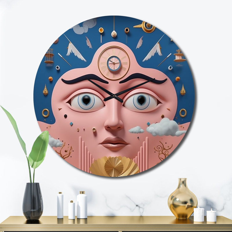 Horloge murale rose en métal, Très grand