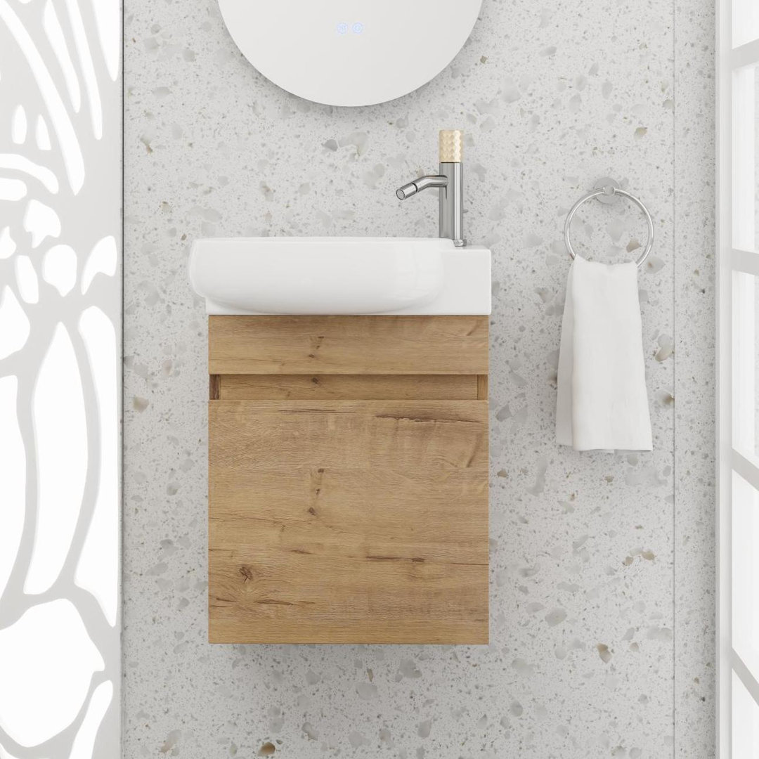 16" Small Bathroom Vanity Set，Single Wall-Mounted Bathroom Vanity Set，Floating Bathroom Vanity with Ceramic Sink Top Bantam Interiors Base 