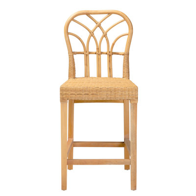 Bali & Pari Bergur Modern Bohemian Natural Rattan And Mahogany Wood Counter Stool
