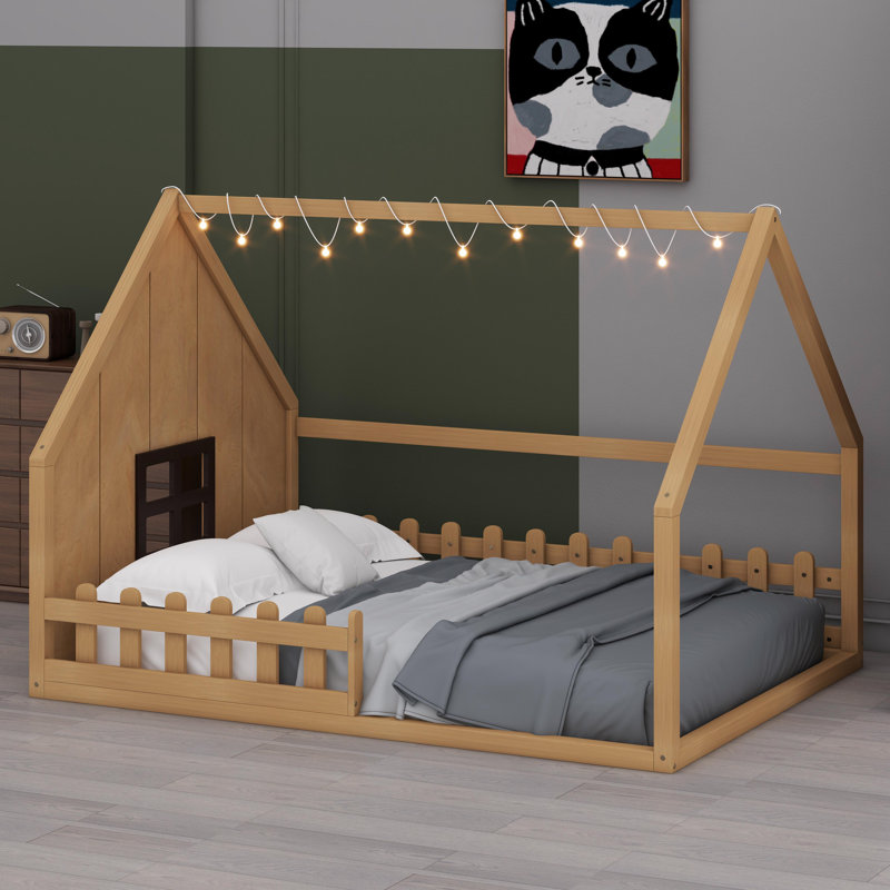 Lit maison avec fenêtre et clôture, DEL, Naturel