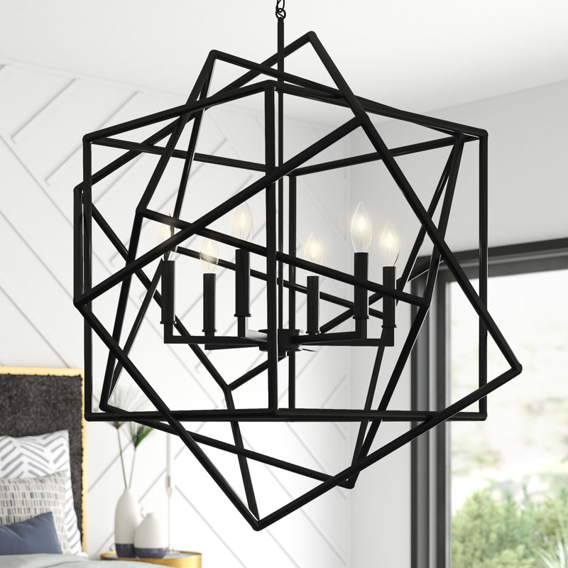 Lustre géométrique à 6 lumières Burkeville, H 29,5 po x l 29,5 po x P 29,5 po, Noir