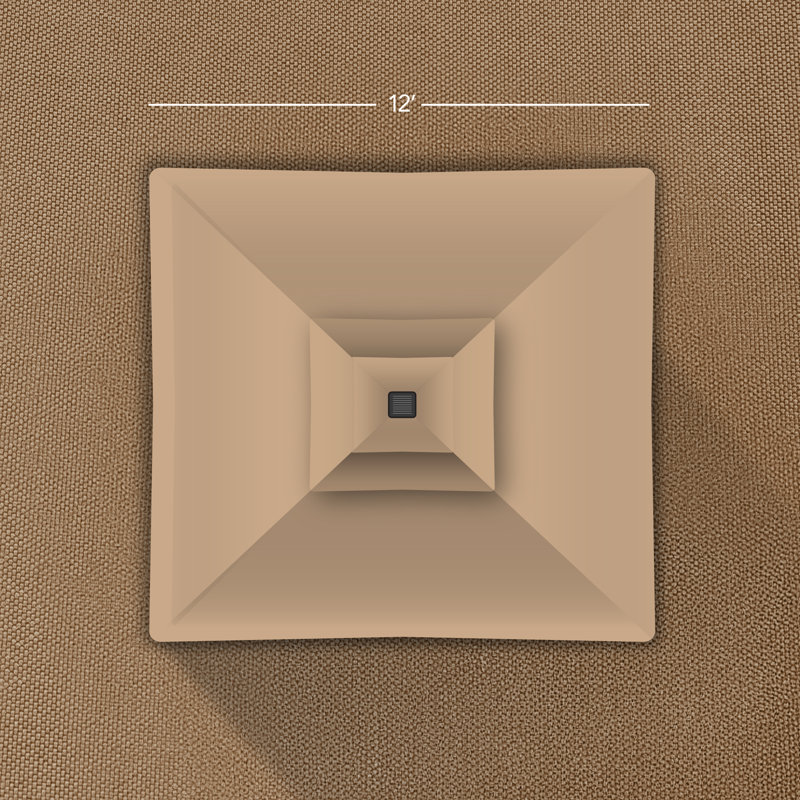  Parasol extérieur carré en porte-à-faux à DEL 12 x 12 pi avec base rotative à 360 degrés - Brun clair, Tanné