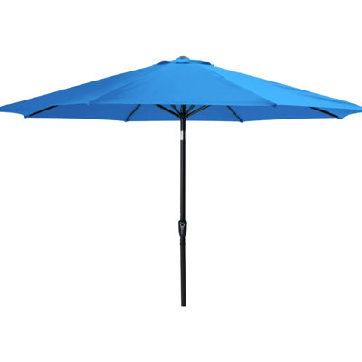 Parasol de terrasse bleu de 3,35 m (11 pi) avec éclairage DEL solaire, 8 baleines et manivelle pour événements dans la cour arrière - Toile en aluminium, inclinaison à 45°