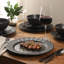  Winchester Way 12-Piece Embossed Stoneware Dinnerware Set – Reactive Matte Glaze, Durable Lightweight-Tech Plates & Bowls, Everyday Dish Set, Microwave & Dishwasher Safe – Black-1450007817