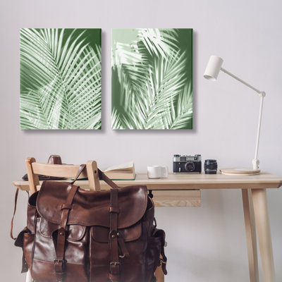 Blurred Green Palm Fronds 2 PC Canvas Wall Art Set by Melonie Miller