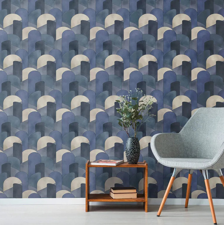 Rouleau de papier peint L 33 pi x l 21 po, Bleu / beige