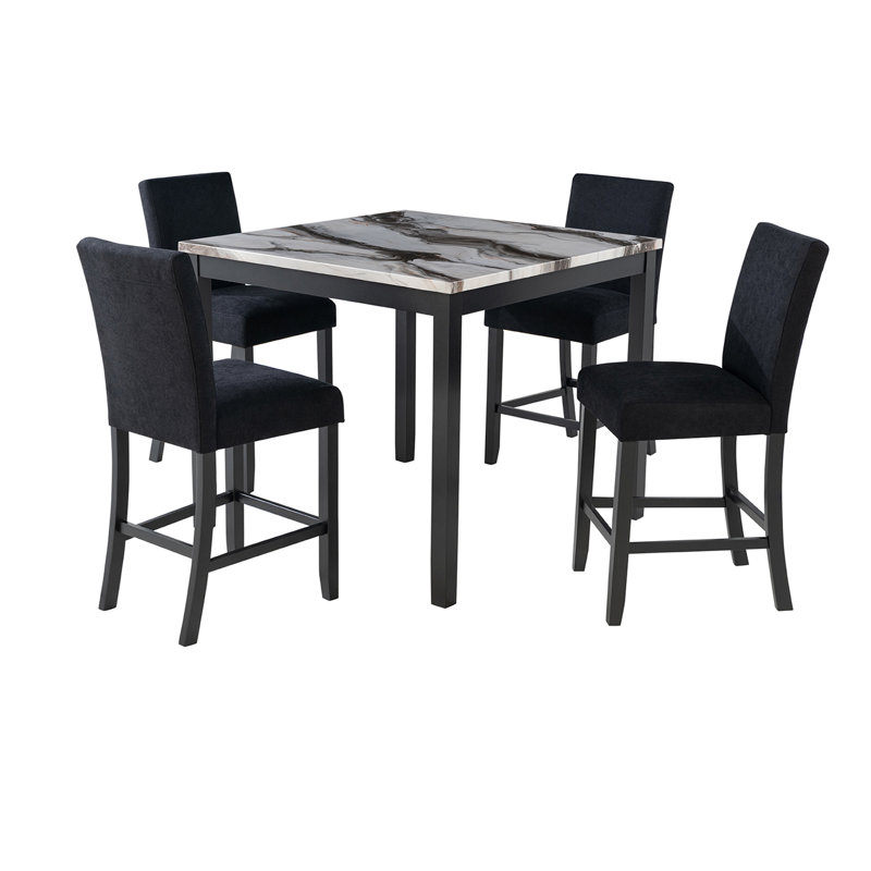 BAR TABLE AND 4 BAR STOOLS