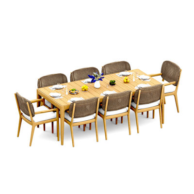8 Seats 9 Pcs Grade-A Teak Wood Dining Set: 84" Amilo Rectangle Table And 8 Akyee Arm Chairs #11AK3008