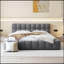 Grand lit plateforme tapissier avec tissu épais, lit au sol avec structure solide, gris