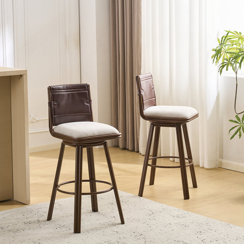 Ensemble de 2 tabourets de bar réglables en hauteur de 24,5 à 33,5 po avec dossier, repose-pieds et revêtement en cuir synthétique pour plus de confort et de style