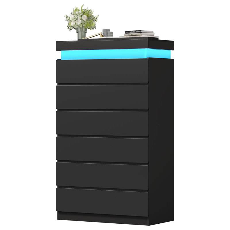 Tall 6 Drawer Dresser With Led Light, Modern Chest Of Drawers For Bedroom,closet Dressers With Drawers For Living Room, Entryway, Hallway