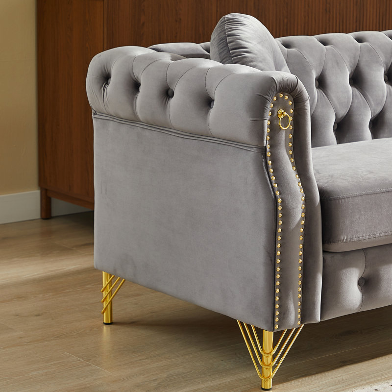 Gris en velours, avec cuivre doré, anneau d'accoudoir, conception à ressorts et boutons pour ornement intérieur en velours à cinq places, anneau de détente des pieds en métal