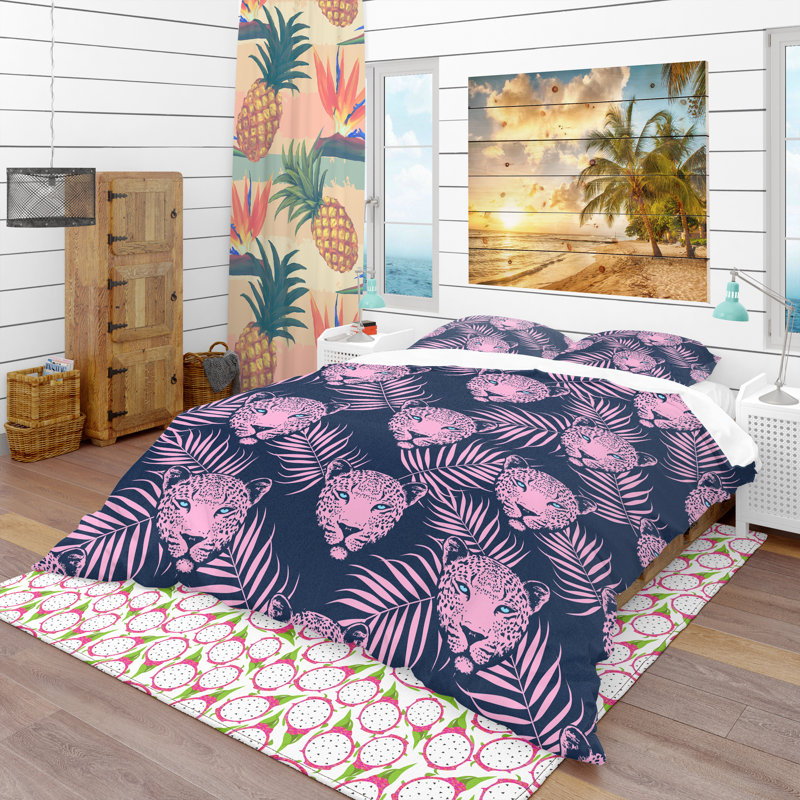 Ensemble de housse de couette tropical, Housse simple + 1 taie décorative