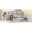 Lit mezzanine simple en bois d'hévéa avec bureau et garde-corps gris, offrant un environnement de chambre à coucher confortable et pratique