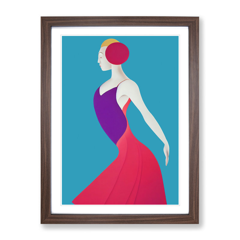 Abstract Dancing Woman No.4 - Wall Art, 34cm H x 25cm W x 2cm D, Walnut Framed