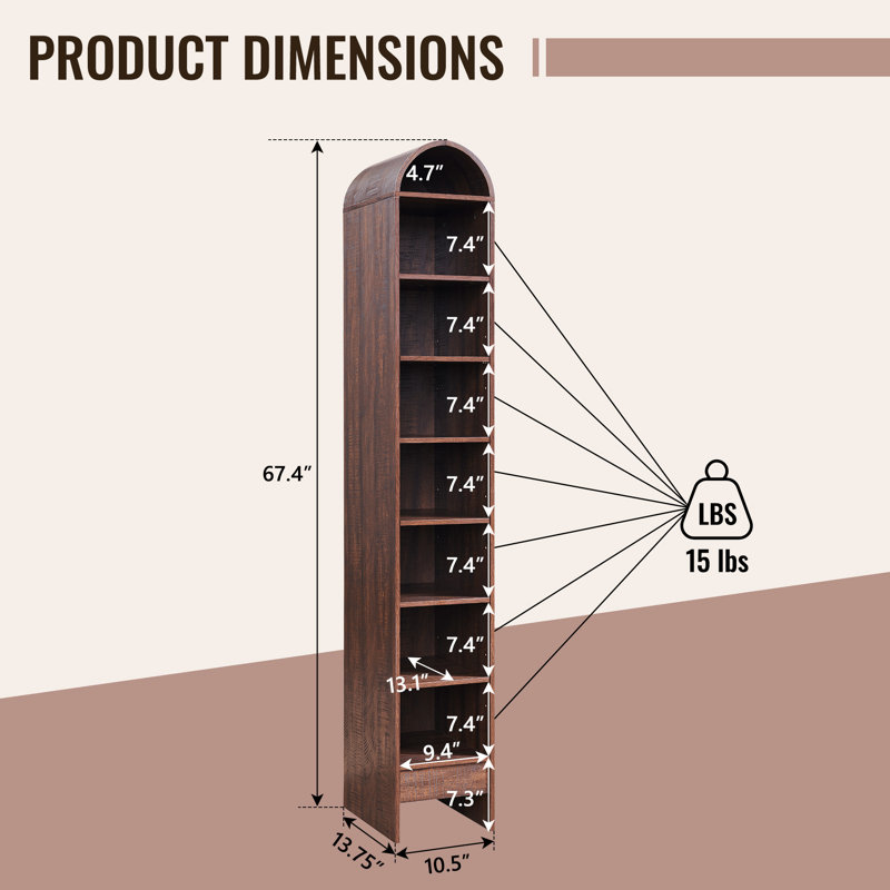 Manufactured Wood Freestanding Bathroom Cabinet, Brown, 67.4" H x 10.5" W x 13.75" D