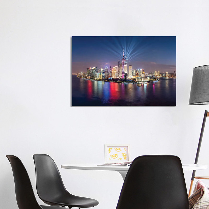 Pudong Skyline Lightshow, Shanghai, China by Jan Becke - Wrapped Canvas Print, 101.6 cm H x 66.04 cm W