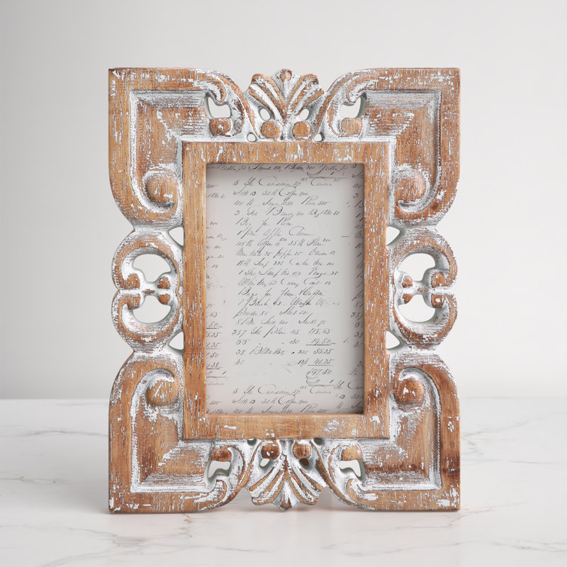 Khloe Whitewashed Brown Wood Embossed Picture Frame