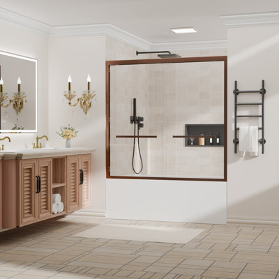56-60 In. W X 58 In. H Sliding Framed Tub Door In Oil Rubbed Bronze With Tempered Clear Glass
