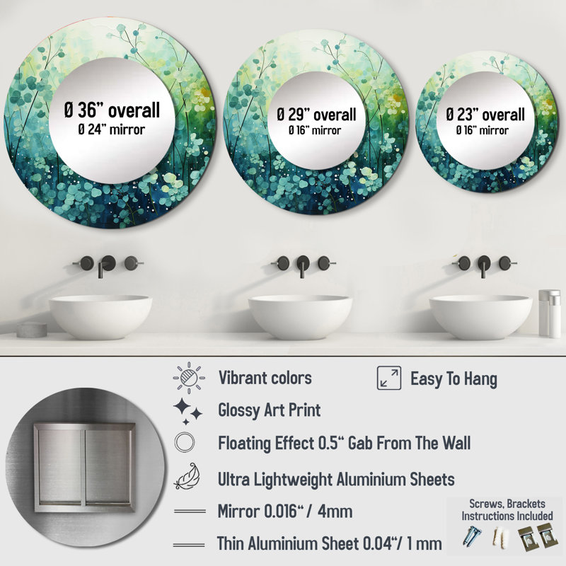 Miroir mural Misty Meadow I - paysages uniques, 29 po x 29 po, Rond