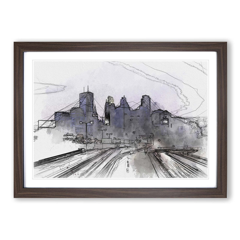 Minneapolis Skyline at Dusk - Picture Frame Graphic Art Print, Walnut Framed, 27cm H x 36cm W x 2cm D