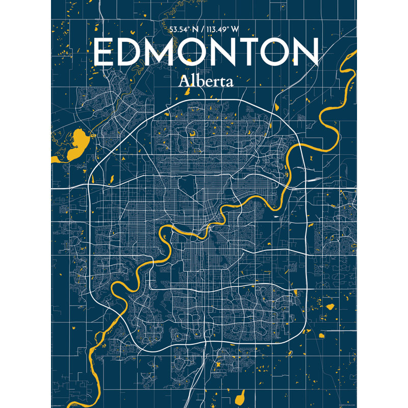 « edmonton city map », reproduction d’impression sur affiche, H 36 po x l 24 po