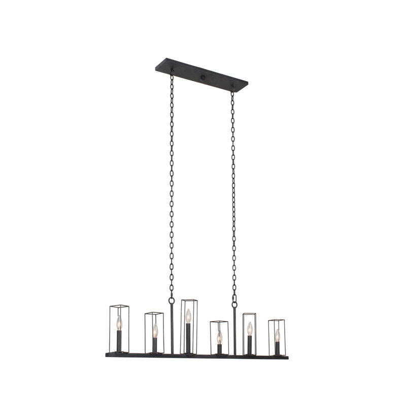 Luminaire suspendu linéaire en fer noir Allston 6 LT Kalco