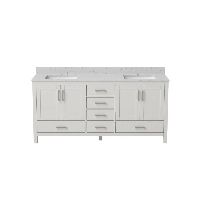 Meuble-lavabo 71 po avec lavabo double 71 po, meuble-lavabo autoportant blanc avec trou pour robinet, Blanc, 71"