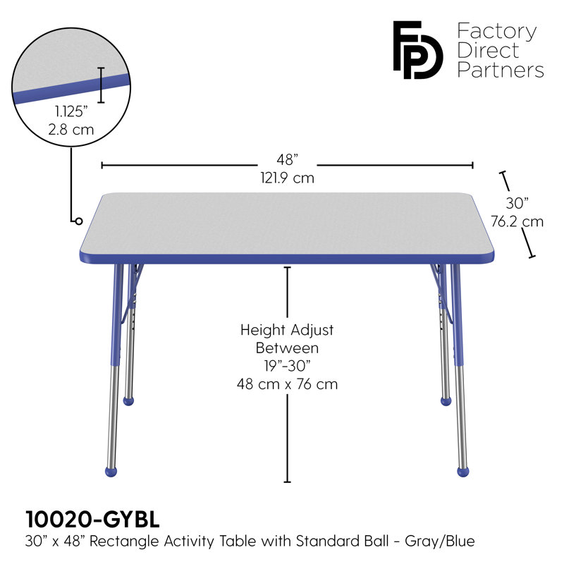 Rectangular Classroom Table, Gris, Bleu