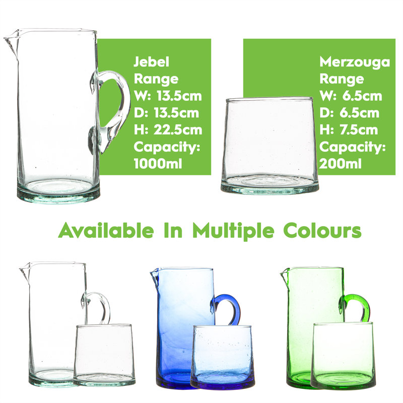 6x Merzouga 200ml Recycled Glass Tumblers with 1L Jug - By Nicola Spring, Transparent
