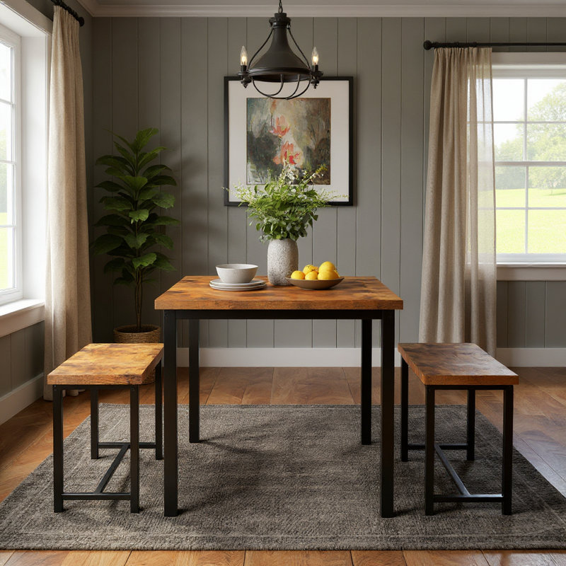Efrat 4 - Person Four Leg Dining Set, Antique Brown, Black