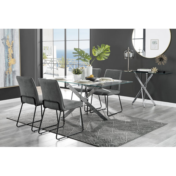 Canora Grey Lenworth Chrome and Glass Rectangular Dining Table Set with ...