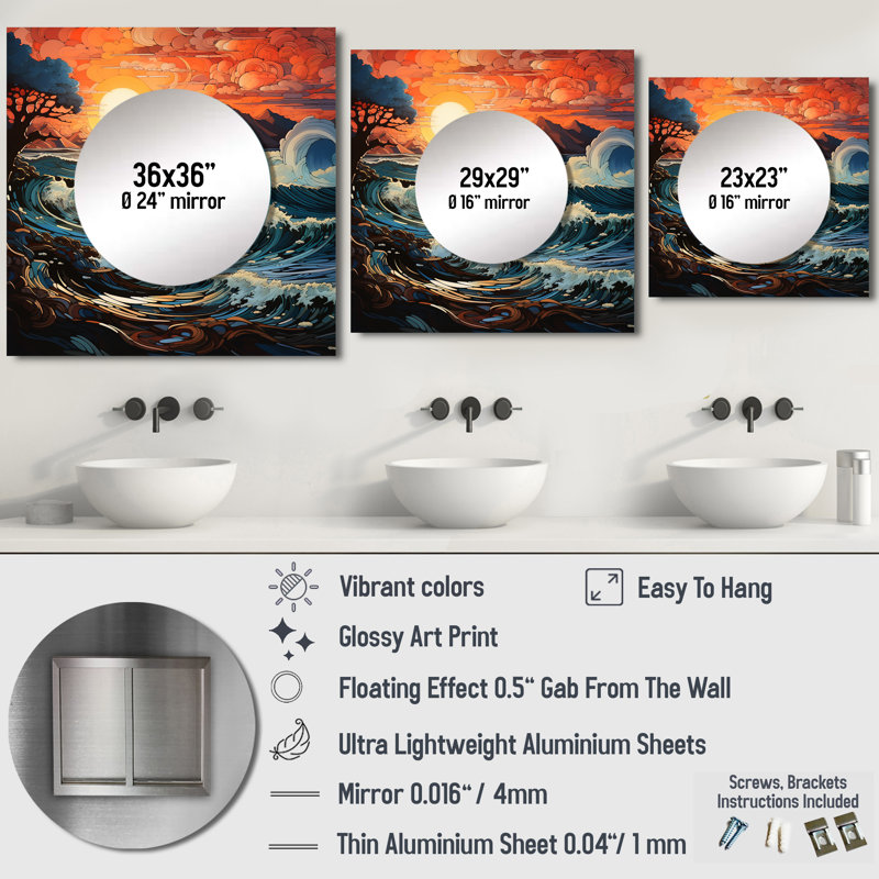 Korvin - Décoration murale miroir carré pour chambre Ocean, 36 po x 36 po