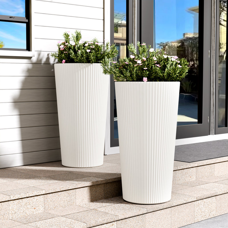 2 Pcs 23.6 Inch Tall Decorative Planter Pots For Outdoor Indoor Garden Patio Front Porch, White