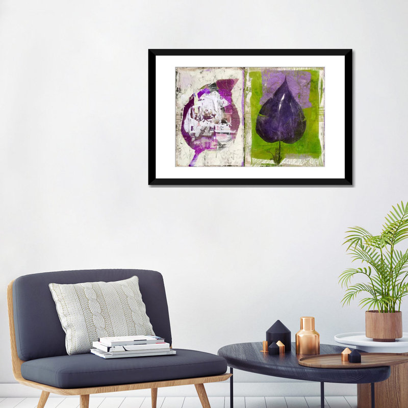 "# 2 Color Leaves" par Luz, impression sur toile, 16" H x 24" W x 1" D, Papier avec cadre noir, Blanc