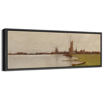 «Rustic Countryside Quiet Riverbank Classic Landscape», reproduction d'art sur toile