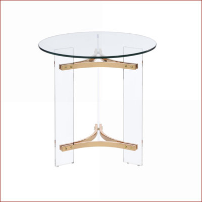 Table basse ronde à finition dorée avec plateau en verre trempé, facile à nettoyer et amp; Base en métal facile à assembler